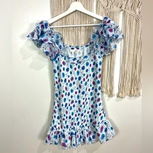 LoveShackFancy White Floral Off-Shoulder Kodie Dress Large Purple/Blue